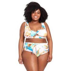 Plus Size 3X Lysa Tie Front Bikini Set With Abstract Print Fully Lined NWOT